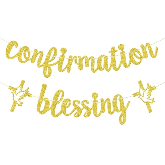 Confirmation Blessing Banner, God Bless, On Your Confirmation, First Communion Decorations, Religious Wedding Baptism Christening Baby Shower Birthday Party Decorations, Gold Glitter
