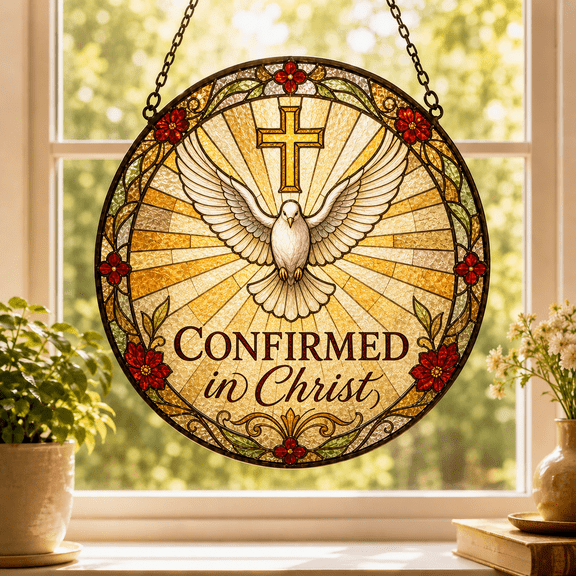 Confirmation Gift Sacred Heart Stained Glass Suncatcher Catholic Window Hanging