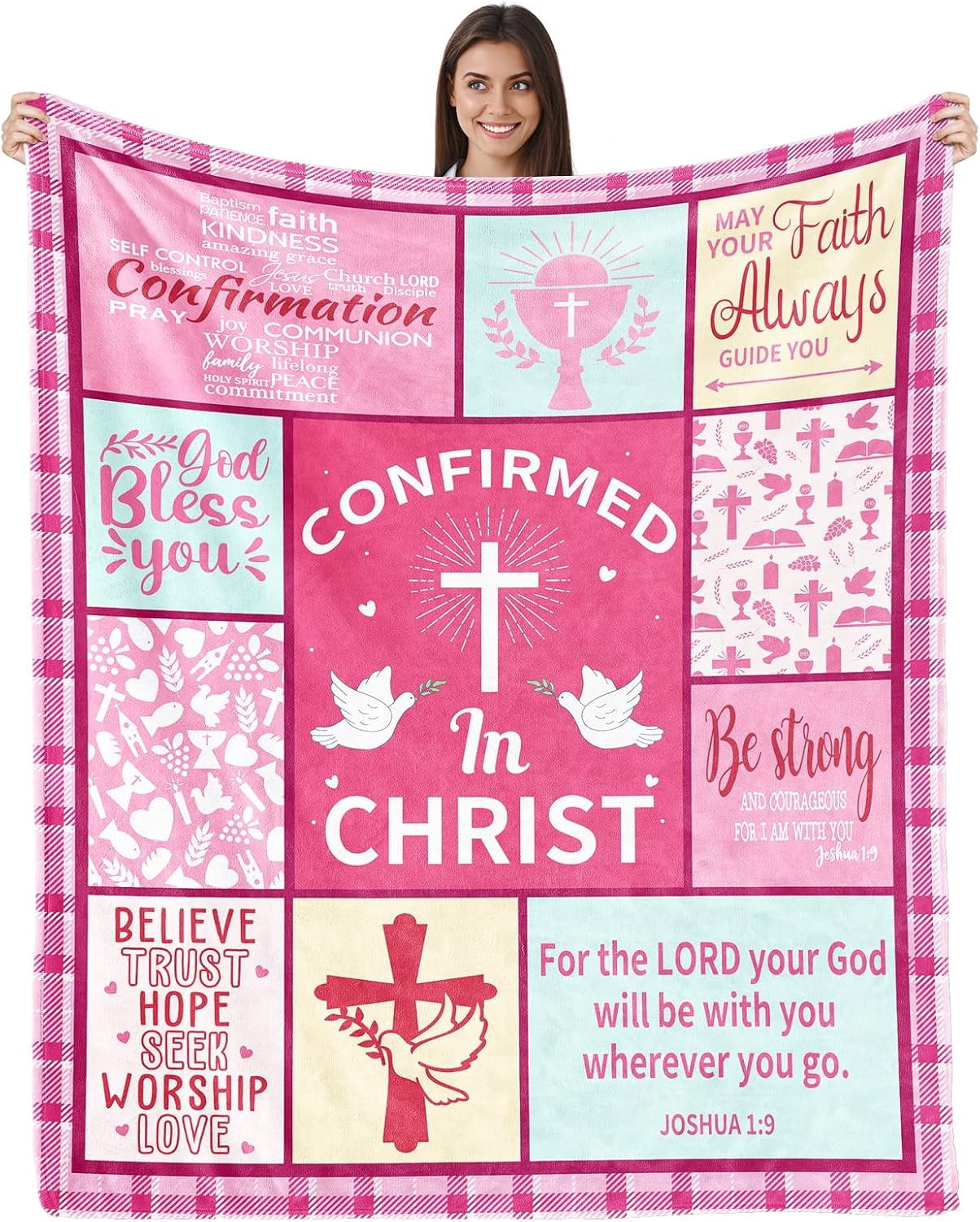 Confirmation Gifts for Teen Girls, Baptism Confirmation Gift for Girl, Confirmed in Christ Blanket 50" x 60", Best First Holy Communion Gifts, Easter Gifts for Women Religious