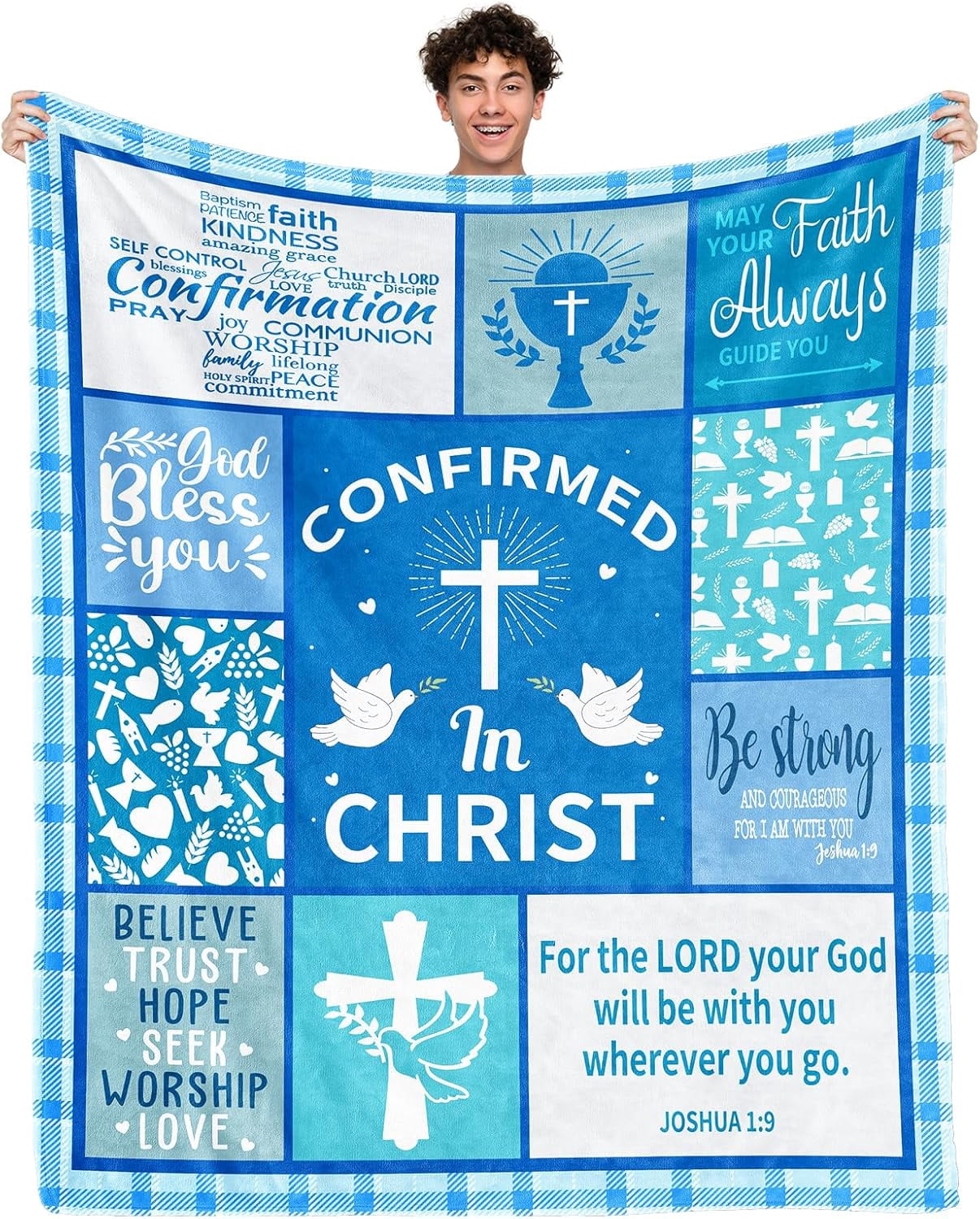 Confirmation Gifts for Teenage Boys, Boy''s Baptism Gifts, Confirmed in Christ Blanket 50" x 60", Christian Gifts for Boy Religious, Christening Gift for Boy
