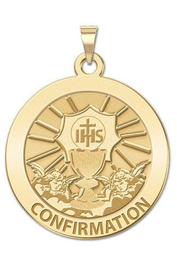 Confirmation Religious Medal - Chalice - 3/4 Inch (Size of a Nickel) Solid 14K Yellow Gold