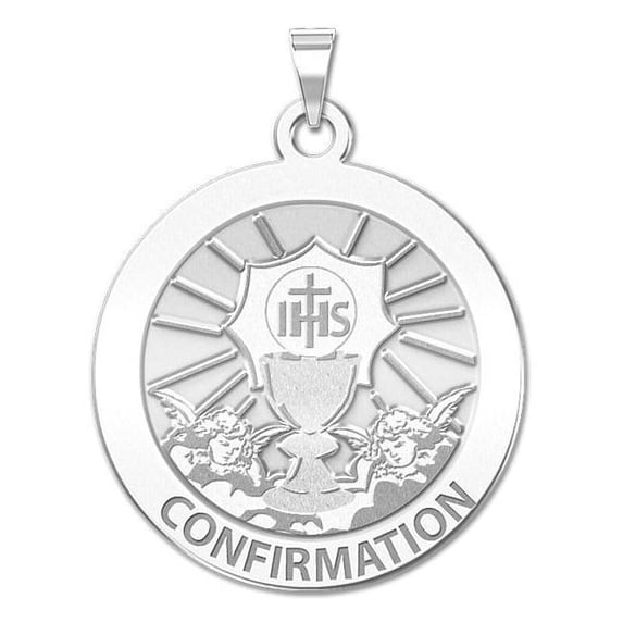 Confirmation Religious Medal - Chalice - 3/4 inch (Size of a Nickel) Solid 14K White Gold
