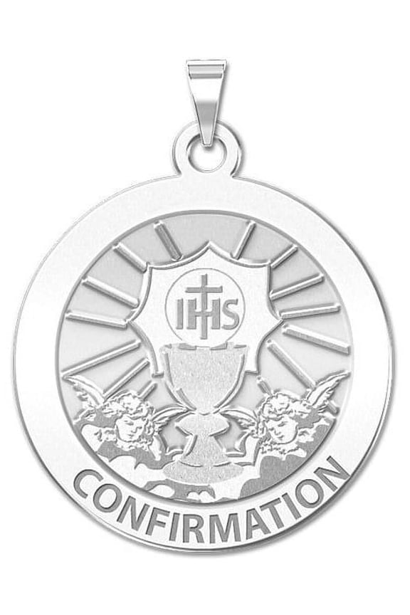 Confirmation Religious Medal - Chalice - 3/4 inch (Size of a Nickel) Solid 14K White Gold