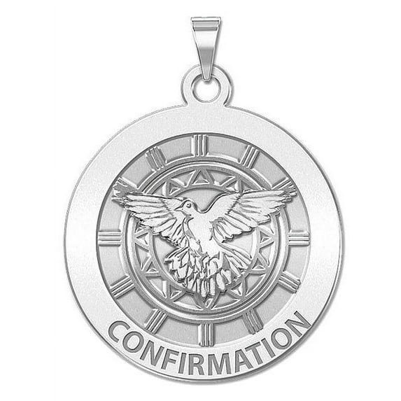 Confirmation Religious Medal - Holy Spirit - 2/3 Inch (Size of a Dime) Solid 14K White Gold