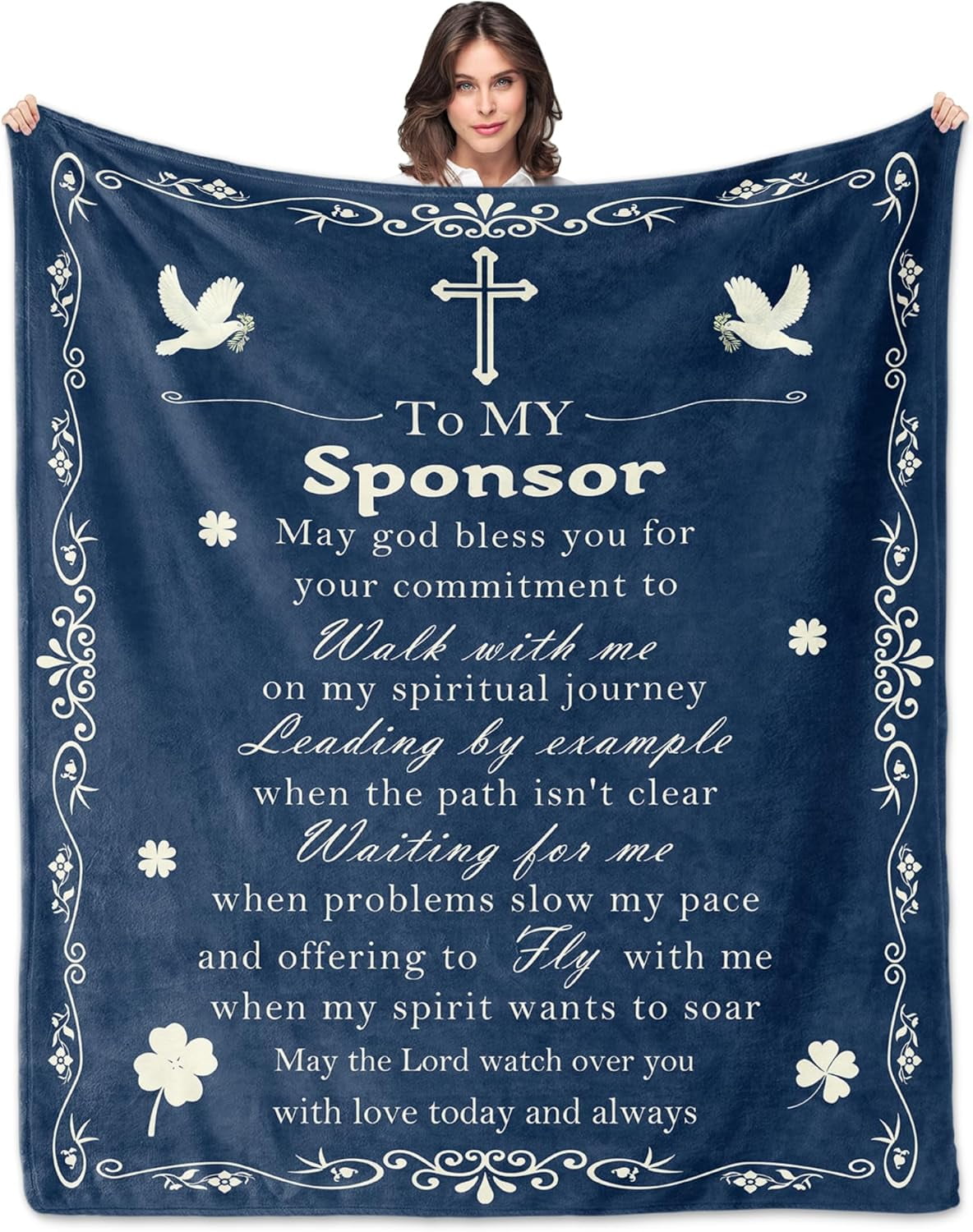 Confirmation Sponsor Gifts for Women/Men, Christian Religious Thank You Gifts for Confirmation Sponsor Gift Blanket with Blessing and Appreciation Words, Dark Blue Catholic Blanket