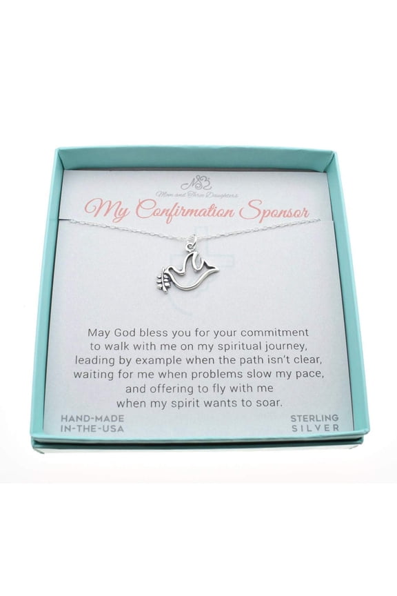 Confirmation Sponsor Gifts for Women. Dove Charm in Sterling Silver on an 18 Inch Sterling Silver Cable Chain. Confirmation Sponsor Necklace