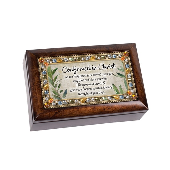 Confirmed In Christ Amber Wood Jewelry Music Box Plays Friend In Jesus
