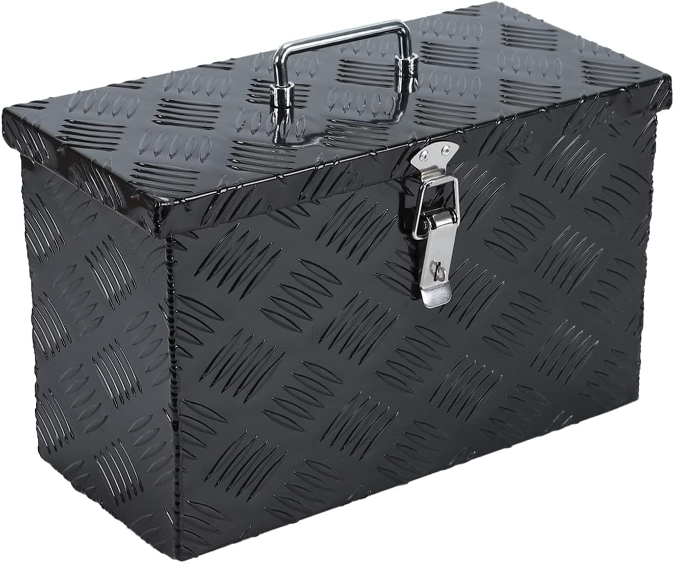 Confote 16"X7.5"X10" Heavy Duty Aluminum Stripes Plated Tool Box, Pick Up Truck Bed RV Trailer Toolbox Square Storage Organizer with Lock and Keys Black