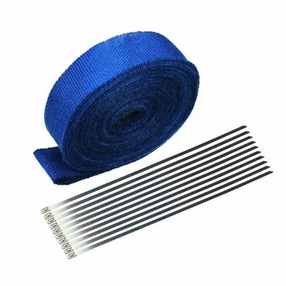 Confote 2" x 50' Exhaust Heat Wrap Roll for Motorcycle Fiberglass Heat Shield Tape with Stainless Ties Blue