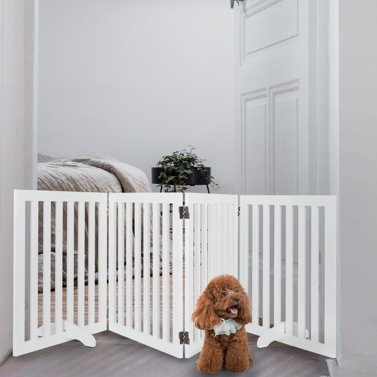 Confote 24" Height Dog Gate 4 Panels Dog Fence Free Standing Wooden