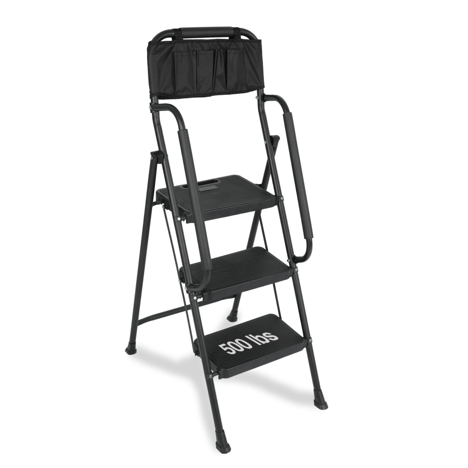 Confote 3 Step Ladder, Folding Step Stool with Handrail & Steel Wide ...