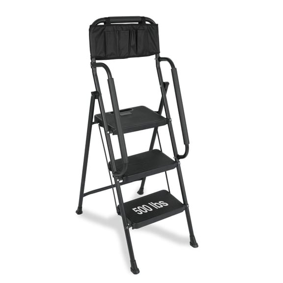 Confote 3 Step Ladder, Folding Step Stool with Handrail & Steel Wide Anti-Slip Pedal and 500lb Capacity, Black