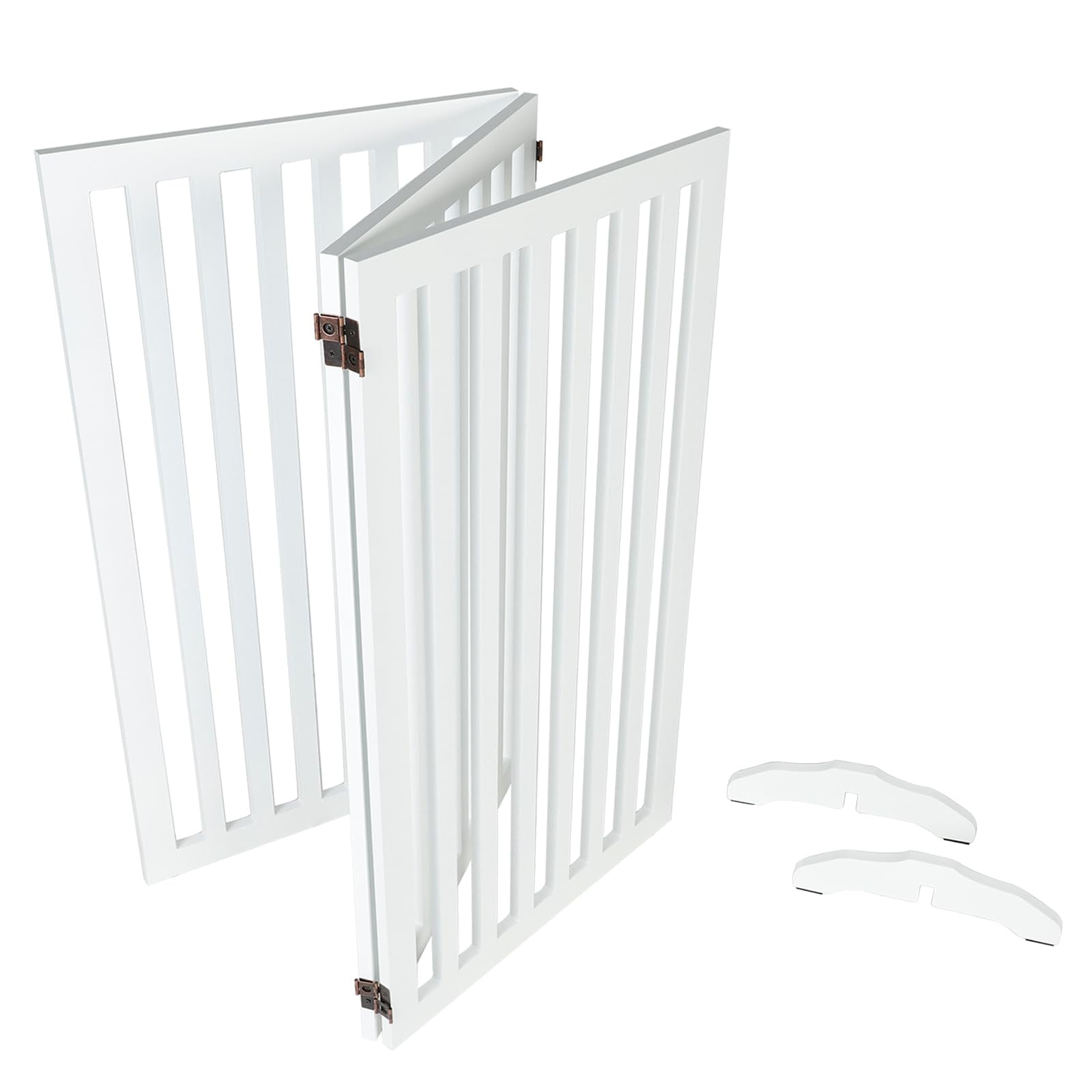 Confote 36" Height Dog Gate 3 Panels Dog Fence Free Standing Wooden with 2PCS Support Feet for House Doorways Indoor Outdoor Stairs, White