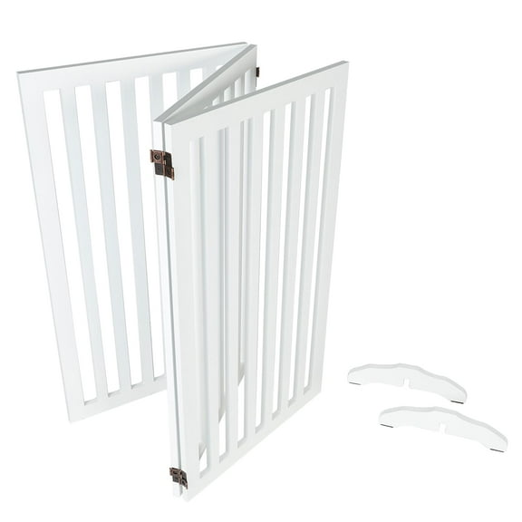 Confote 36" Height Dog Gate 3 Panels Dog Fence Free Standing Wooden with 2PCS Support Feet for House Doorways Indoor Outdoor Stairs, White