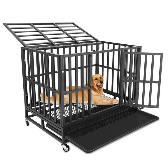 Confote 37 Inch Heavy Duty Dog Crate Metal Kennel, Pet Cage with Lockable Wheels, High Anxiety Double Door for Medium Large Dogs