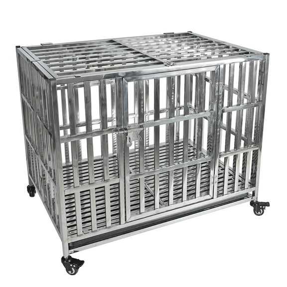 Confote 37" Stainless Steel Dog Crate Stackable Heavy Duty Pet Kennel Foldable Dog Kennels Dog Cage with Double Door for Out-Door Travel