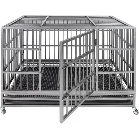 Confote 47 Inch Heavy Duty Dog Crates for Meduim Dogs, Puppy Dog Cage with Double Door and Removable Tray Pan