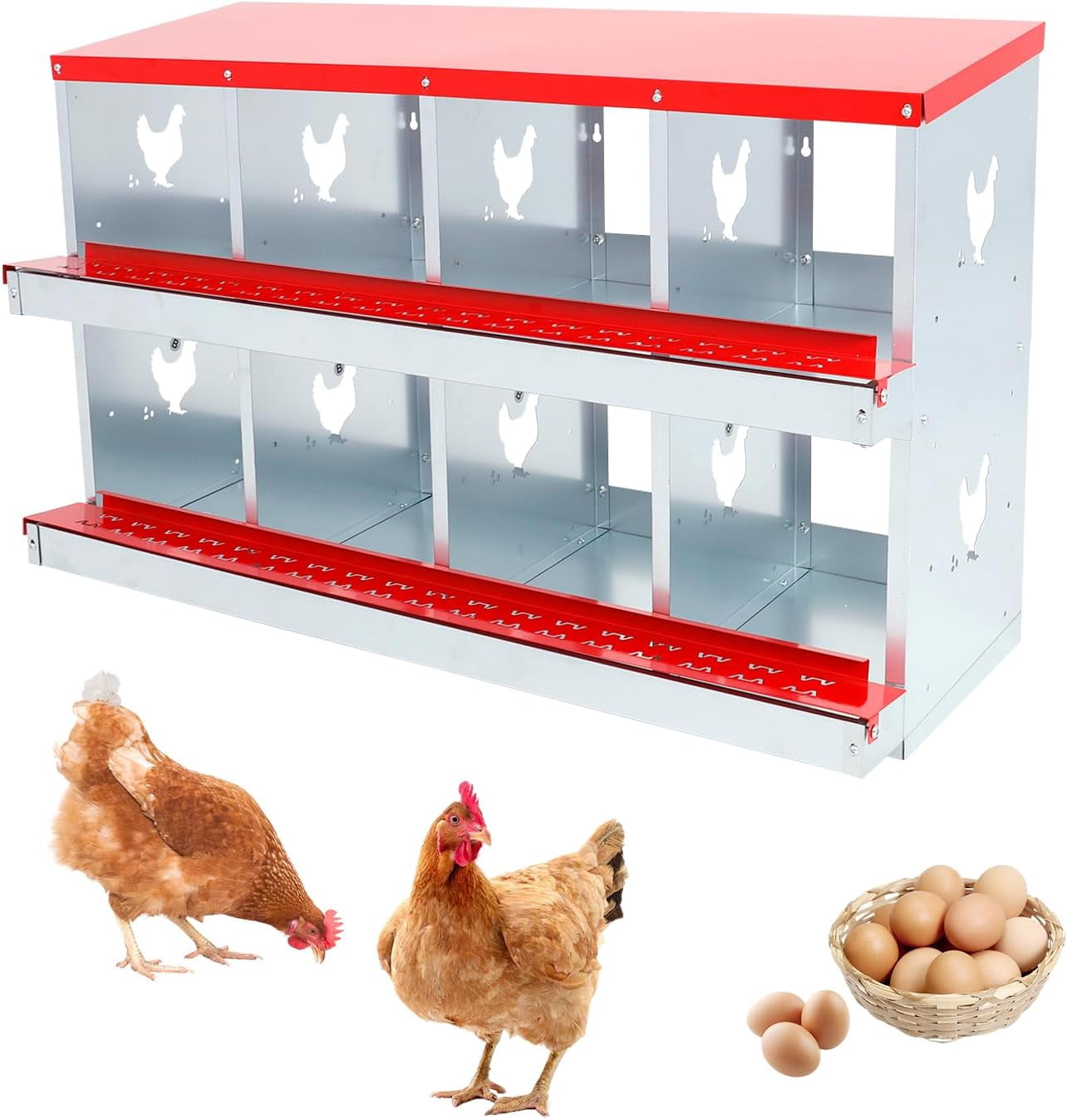 Confote 8 Compartments Metal Chicken Laying Box, Chicken Nesting Boxes ...