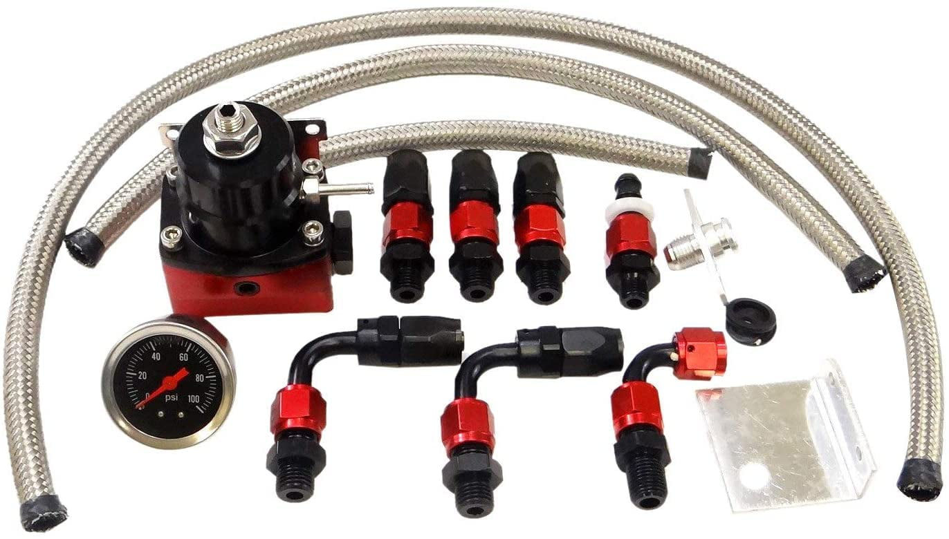 Confote Adjustable EFI Aluminum Fuel Pressure Regulator Kit with 0-100 ...