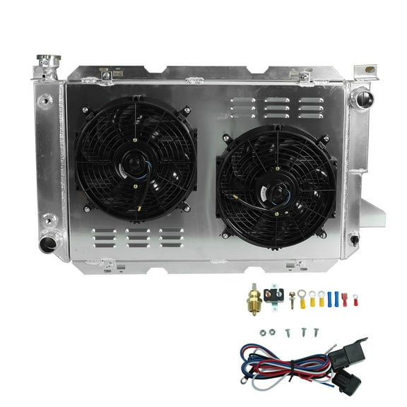 Confote Aluminum 3 Row Radiator+12" Slim Fan Shroud+Thermostat Relay Kit Compatible with 1983-1997 F-ord F-150 F-250 F-350 B-ronco 5.8 7.5L