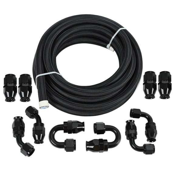 Confote Black 8AN Nylon For E85 PTFE Fuel Line Stainless Steel Hose 20ft & 10PCS Fittings