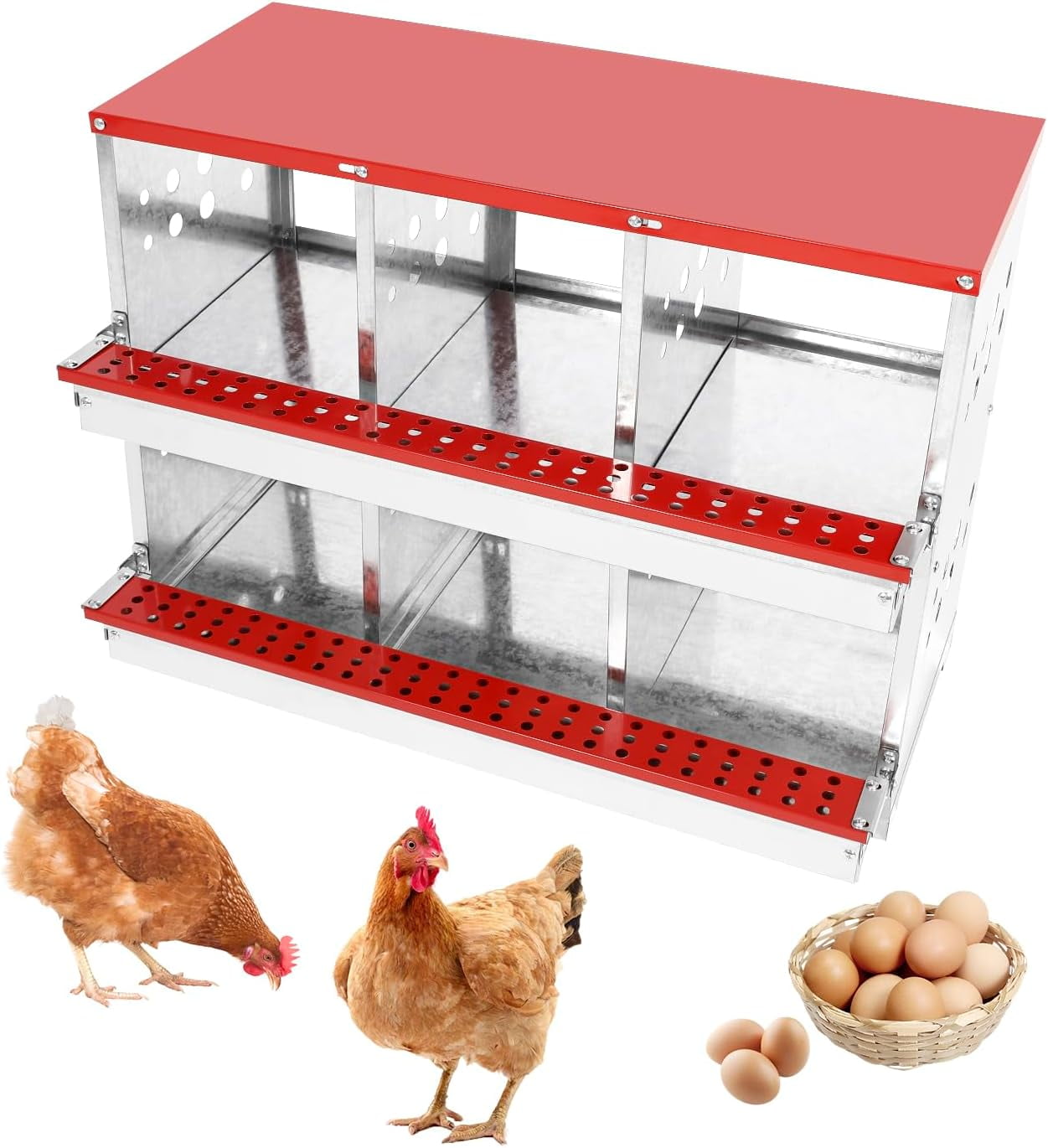 10-Compartment Galvanized Steel Chicken Nesting Box With Legs – Orange Roll-Out Laying Box For Coop