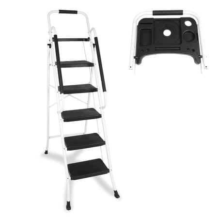 Confote Folding 5 Step Stool Ladder with Handrails and Anti-Slip Steel Pedal for Kitchen Pantry Home Office, 330lbs