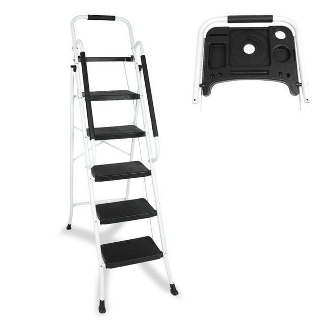 Confote Folding 5 Step Stool Ladder with Handrails and Anti-Slip Steel Pedal for Kitchen Pantry Home Office, 330lbs