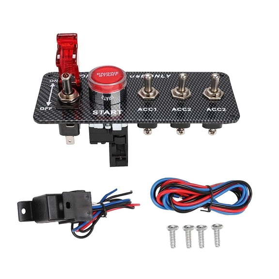Confote LED 12V Racing Car Carbon Ignition Switch Panel Engine Start Push Button Toggle