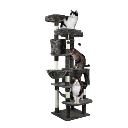 Confote Large Cat Tree 67 Inch Multi-Level Cat Tower with Padded Top Perch,Hammock,Basket,Scratching Posts for Indoor Cat Play House Kitty Activity Center