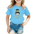 thumbnail image 1 of Confree Big Girls Summer Tshirts Graphic Print Short Sleeved Round Neck Tee Shirts Dailywear Soft Casual Shirts For Girls Size 9-10 Years Blue, 1 of 4