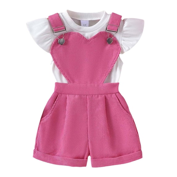 Confree Child Girls Outfit Solid Color Short Sleeved Crew Neck Shirts And Shorts Set Summer Playwear Soft Breathable Little Girls Outfits Size 2-3 Years Pink