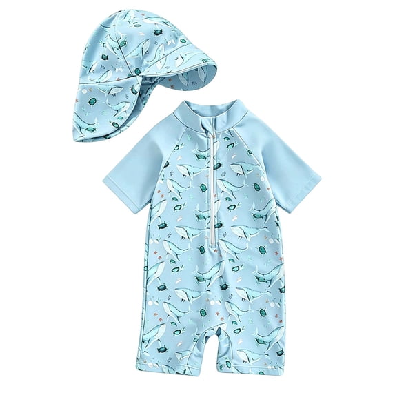 Confree For Boys 2 Piece Swimsuit Summer Graphic Print Bathing Suits Beach Fashion Comfortable Newborn Swimwear Size 0-3 Months Blue