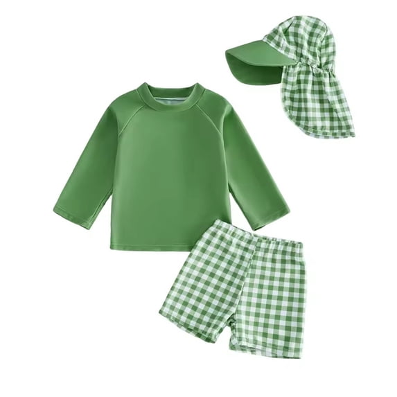 Confree For Boys 2 Piece Swimsuit Summer Plaid Print Swimwear Beach Fashion Comfortable Newborn Bathing Suits Size 18-24 Months Green