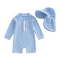 thumbnail image 1 of Confree For Boys 2 Piece Swimsuit Summer Striped Print Swimwear Pool Soft Breathable Newborn Bathing Suits Size 6-12 Months Blue, 1 of 8