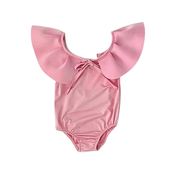 Confree For Girls One-Piece Swimsuit Solid Color Swimwear Summer Vacation Cute Comfortable Newborn Girls Bathing Suits Size 12-24 Months Pink
