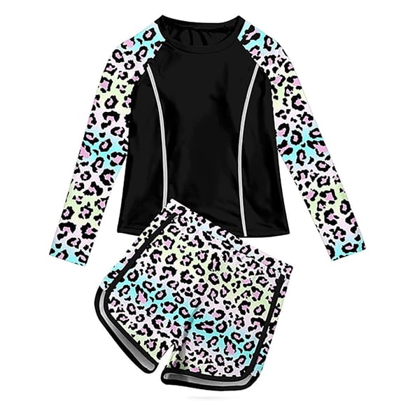 Confree For Girls Summer 2 Piece Swimsuit Graphic Print Bathing Suits Beach Cute Comfortable Child Girls Swimwear Size 3-4 Years Black
