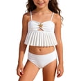 thumbnail image 1 of Confree For Girls Summer 2 Piece Swimsuit Solid Color Bathing Suits Holiday Casual Comfortable Little Girls Swimwear Size 9-10 Years White, 1 of 7