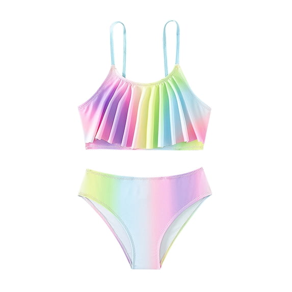 Confree For Girls Summer 2 Piece Swimsuit Tie Dye Print Swimwear Vacation Casual Comfortable Big Girls Bathing Suits Size 9-10 Years Yellow