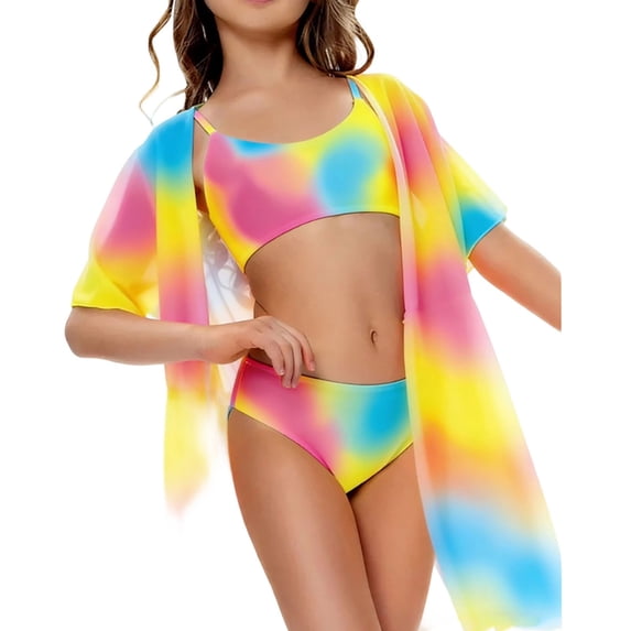 Confree For Girls Summer 3 Piece Swimsuit Graphic Print Bathing Suits Vacation Cute Comfortable Little Girls Swimwear Size 10-11 Years Pink