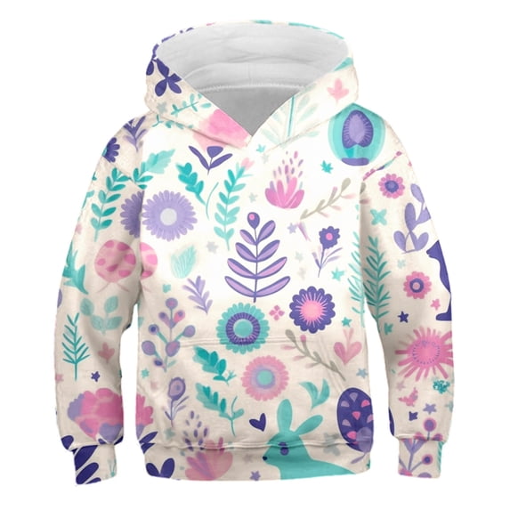 Confree Girl'S Hooded Sweatshirt Cartoon Print Long Sleeve Hoodies Sweatshirts Spring Autumn Everyday Wear Breathable Casual For Girls Pullover Tops Size 5-6 Years Purple