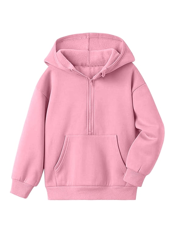 Girls Hoodies Solid Color Long Sleeve Hooded Sweatshirt Spring Autumn Dailywear Soft Casual Girl'S Pullover Tops Size 9-10 Years Pink