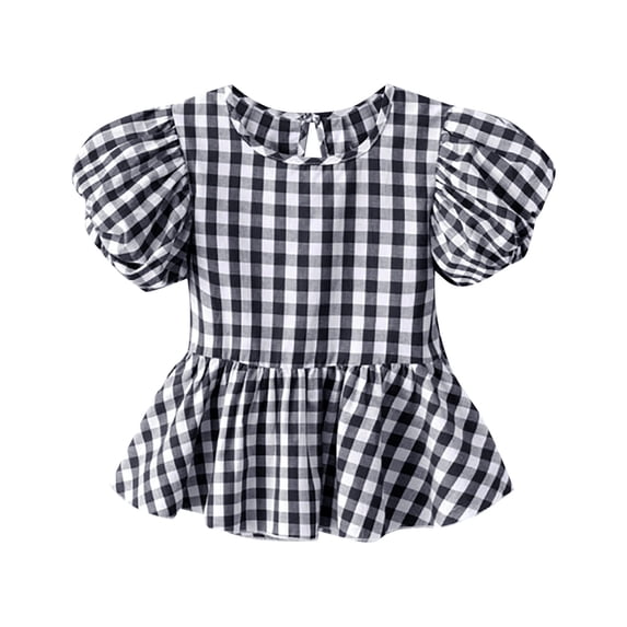 Confree Infant Summer Tshirts Plaid Prints Short Sleeved Crew Neck Tee Shirts Vacation Soft Casual Shirts For Girls Size 18-24 Months Black