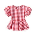 thumbnail image 1 of Confree Infant Summer Tshirts Plaid Prints Short Sleeved Crew Neck Tee Shirts Vacation Soft Casual Shirts For Girls Size 18-24 Months Red, 1 of 9