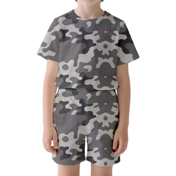 Confree Kids Boys Outfit Graphic Print Short Sleeved Round Neck Tops And Shorts Sets Summer Holiday Casual Comfortable For Little Boys Outfits Size 8-9 Years Grey