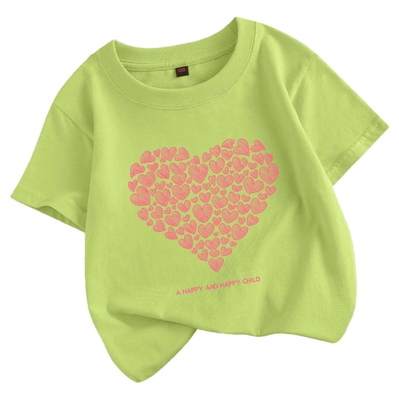 Confree Kids Girls Shirt Graphic Print Short Sleeved Crew Neck Summer Dailywear Fashion Breathable Little Girls T-Shirts Size 10-11 Years Green