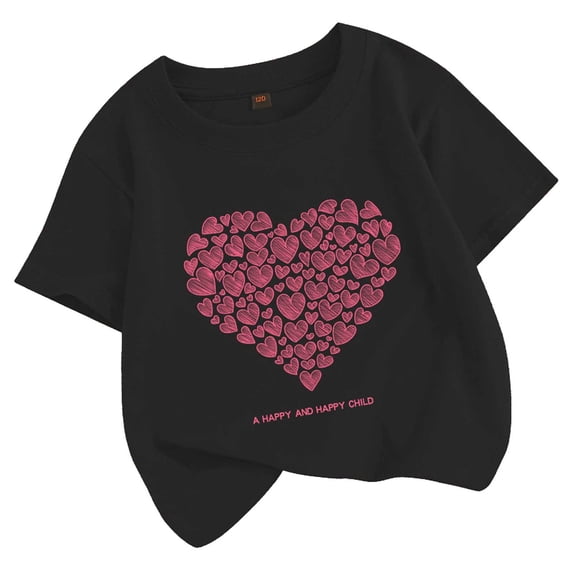 Confree Kids Girls Shirt Graphic Print Short Sleeved Crew Neck Summer Dailywear Fashion Breathable Little Girls T-Shirts Size 6-7 Years Black
