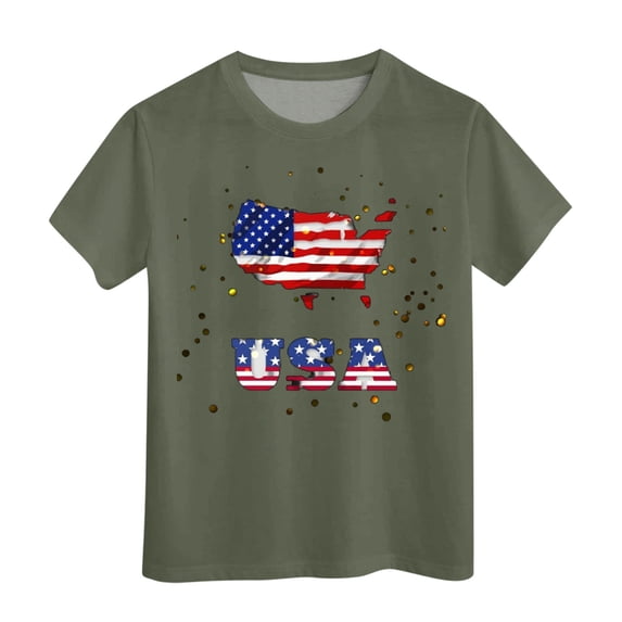 Confree Little Girls Summer Tshirts Patriotic Graphic Print Short Sleeved Crew Neck Tee Shirts Independence Day Casual Comfortable Shirts For Girls Size 6-7 Years Green
