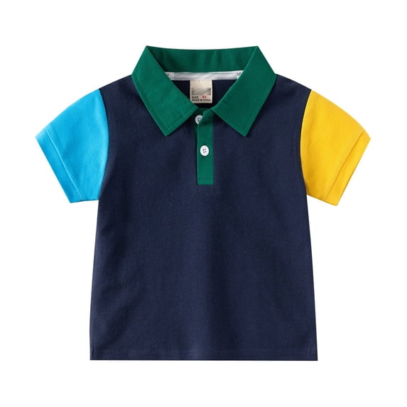 Confree Little Kids Shirt Color Print Lapel Neck Short Sleeve T-Shirt Summer Breathable Fashion Little Boys Tops Size 4-5 Years Green
