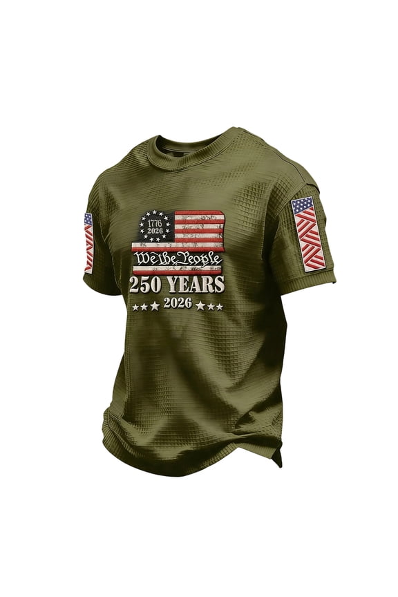 Men 4Th Of July T-Shirt 250Th Years Print Independence Day Short Sleeve Tee Summer Comfort Fashion Man Tops Size L Army Green